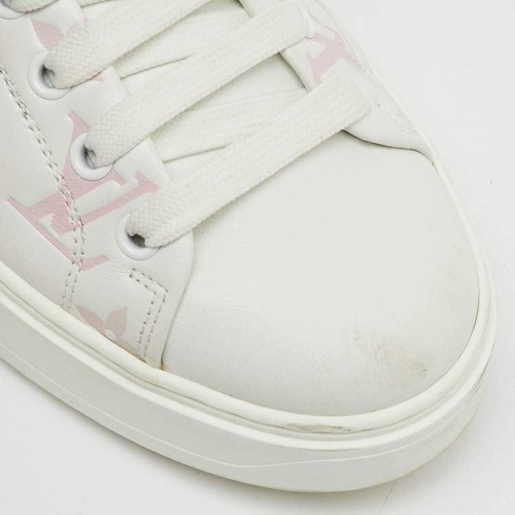 Pre Owned Louis Vuitton White Monogram Leather Time Out Sneakers Size 39