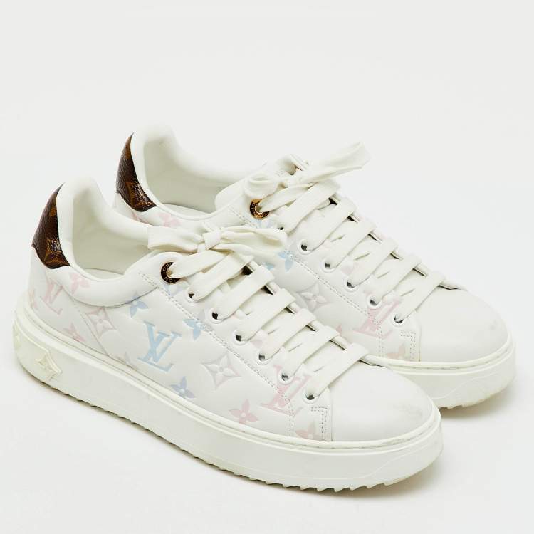 Pre Owned Louis Vuitton White Monogram Leather Time Out Sneakers Size 39