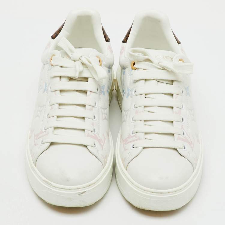 Pre Owned Louis Vuitton White Monogram Leather Time Out Sneakers Size 39