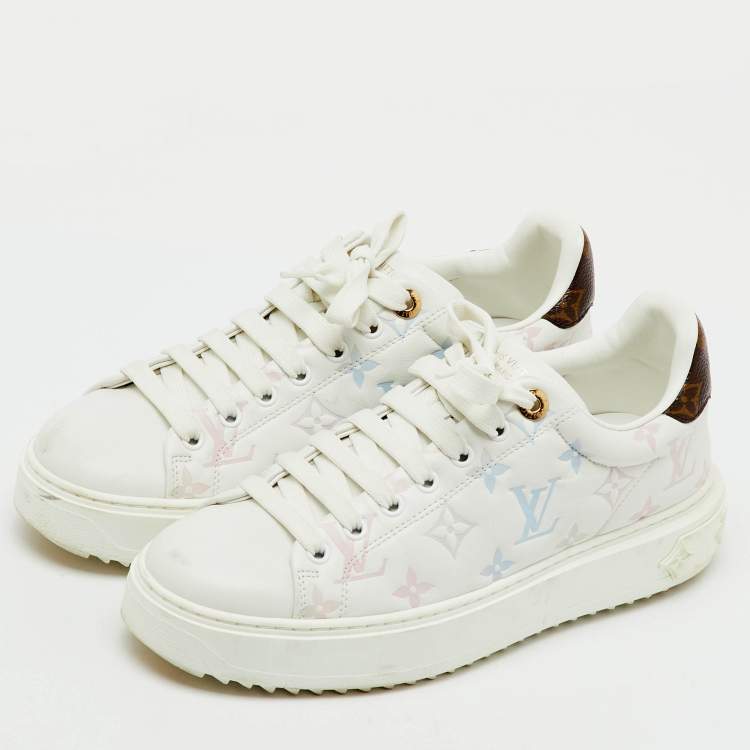 Pre Owned Louis Vuitton White Monogram Leather Time Out Sneakers Size 39
