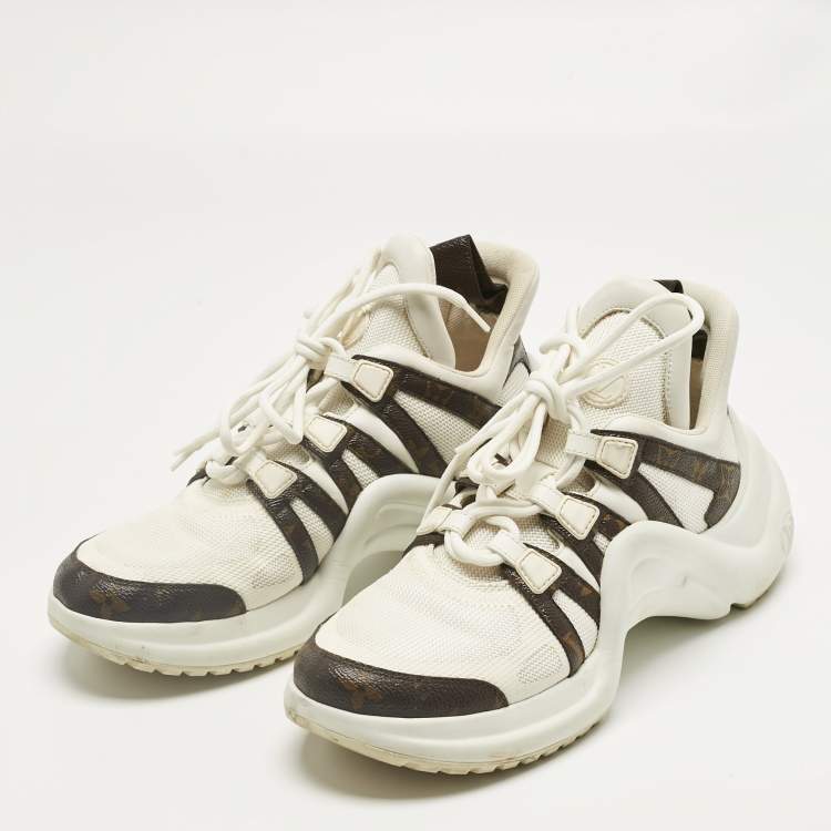 Pre Owned Louis Vuitton White Monogram Canvas and Leather Archlight Low Top Sneakers Size 39.5