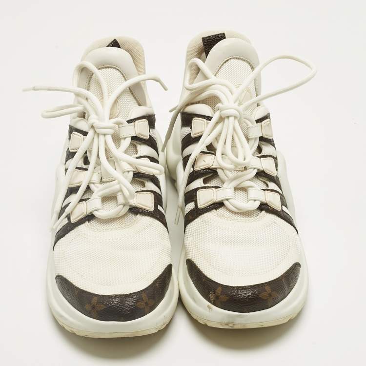 Pre Owned Louis Vuitton White Monogram Canvas and Leather Archlight Low Top Sneakers Size 39.5