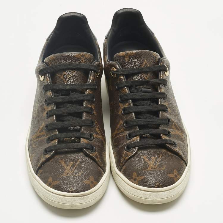 Pre Owned Louis Vuitton Brown/Black Monogram Canvas and  Leather Frontrow Sneakers Size 37.5