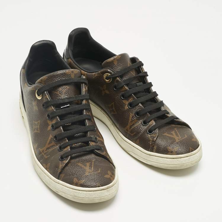 Pre Owned Louis Vuitton Brown/Black Monogram Canvas and  Leather Frontrow Sneakers Size 37.5