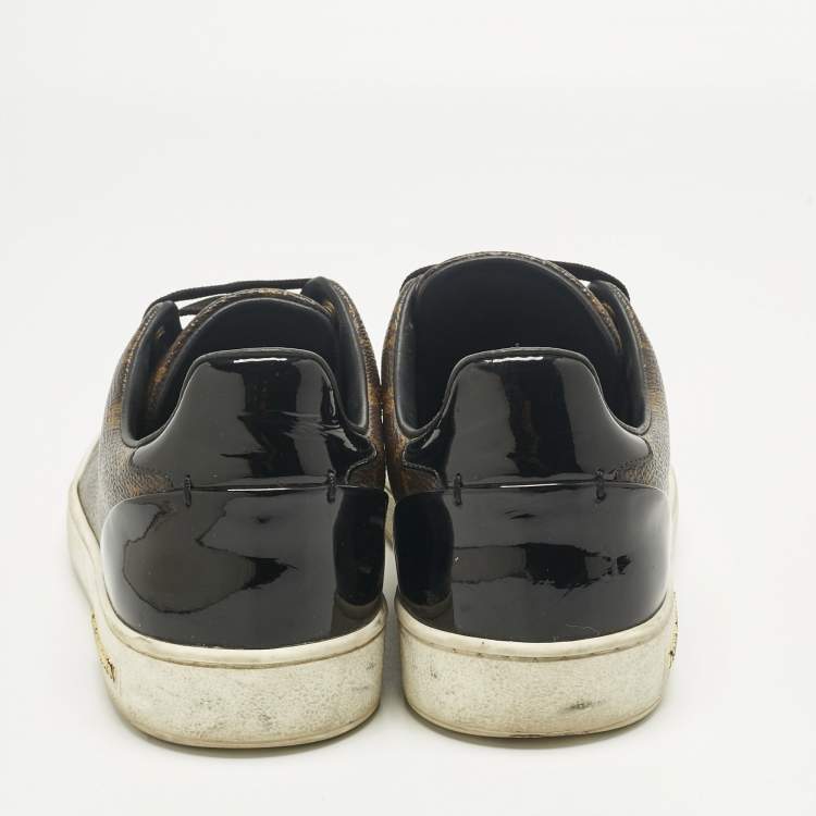 Pre Owned Louis Vuitton Brown/Black Monogram Canvas and  Leather Frontrow Sneakers Size 37.5