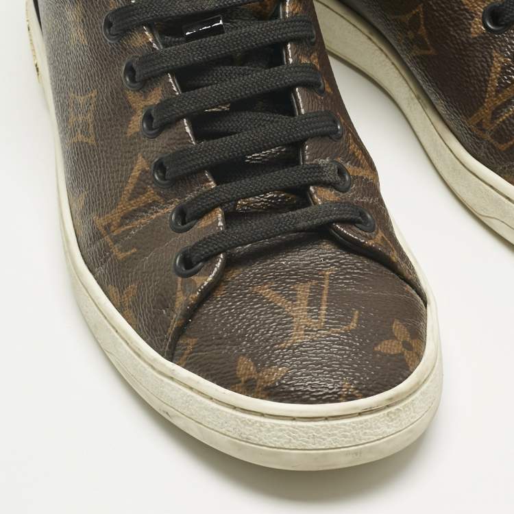 Pre Owned Louis Vuitton Brown/Black Monogram Canvas and  Leather Frontrow Sneakers Size 37.5