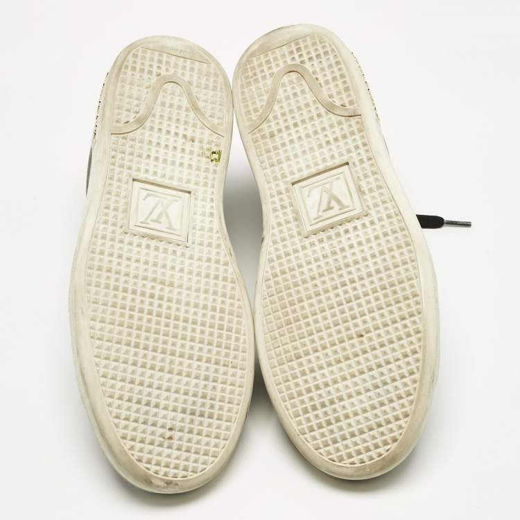 Pre Owned Louis Vuitton Brown/Black Monogram Canvas and  Leather Frontrow Sneakers Size 37.5