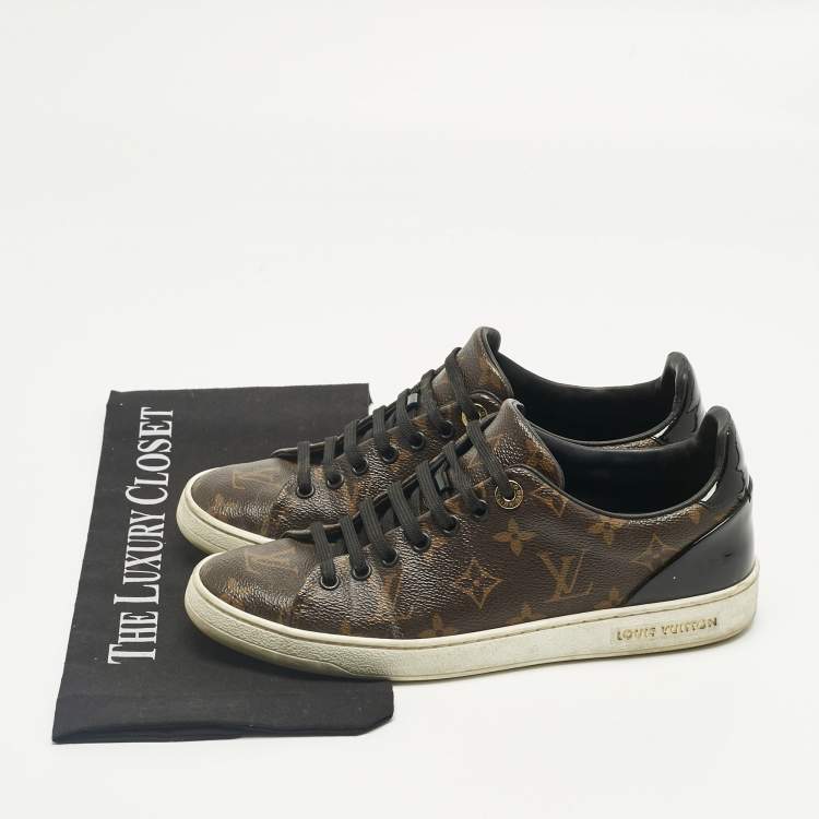 Pre Owned Louis Vuitton Brown/Black Monogram Canvas and  Leather Frontrow Sneakers Size 37.5