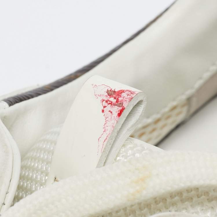 Pre Owned Louis Vuitton White/Brown Monogram Canvas And Leather Runaway Lace Up Sneakers Size 38.5