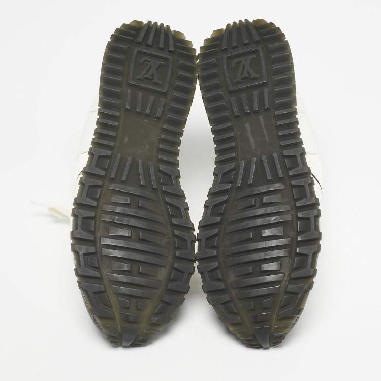 Pre Owned Louis Vuitton White/Brown Monogram Canvas And Leather Runaway Lace Up Sneakers Size 38.5