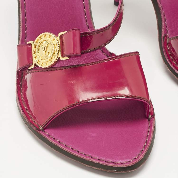 Pre Owned Louis Vuitton Pink Patent Leather Slingback Sandals Size 39.5