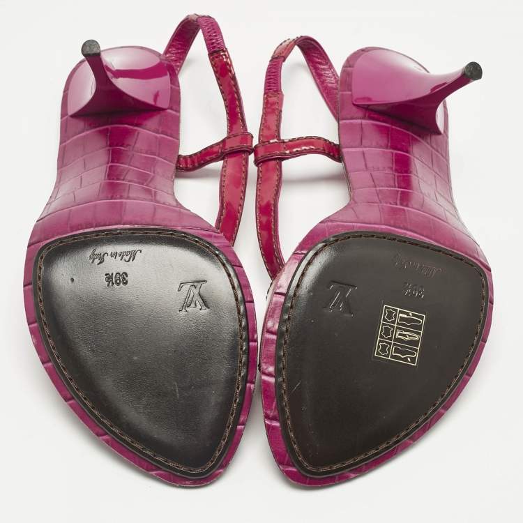 Pre Owned Louis Vuitton Pink Patent Leather Slingback Sandals Size 39.5