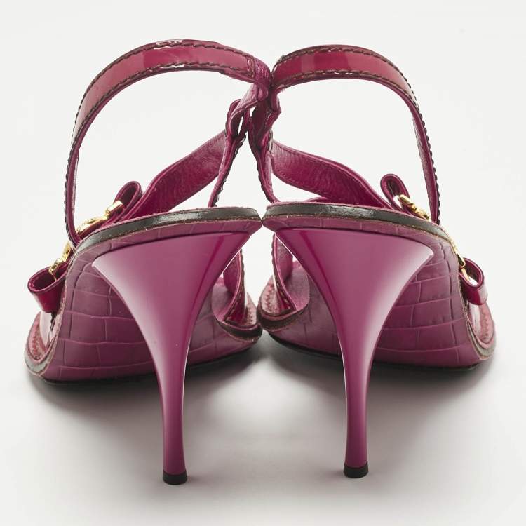 Pre Owned Louis Vuitton Pink Patent Leather Slingback Sandals Size 39.5