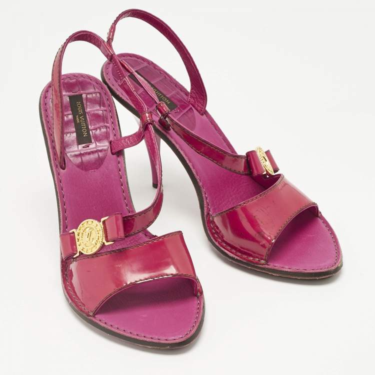 Pre Owned Louis Vuitton Pink Patent Leather Slingback Sandals Size 39.5