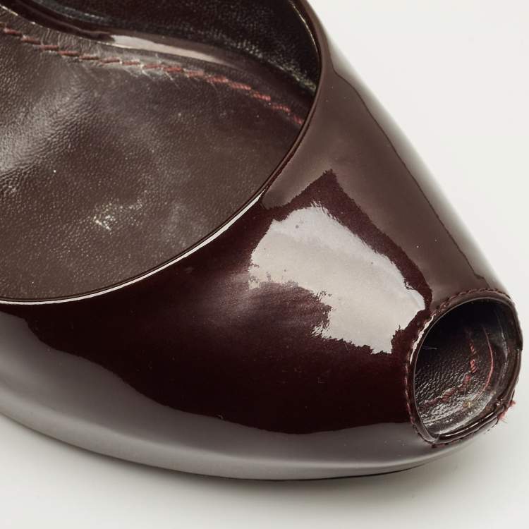 Pre Owned Louis Vuitton Burgundy Leather Oh Really! Peep Toe Pumps Size 37.5