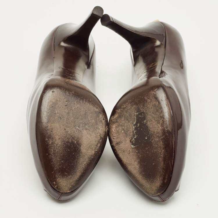 Pre Owned Louis Vuitton Burgundy Leather Oh Really! Peep Toe Pumps Size 37.5