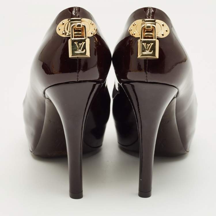 Pre Owned Louis Vuitton Burgundy Leather Oh Really! Peep Toe Pumps Size 37.5