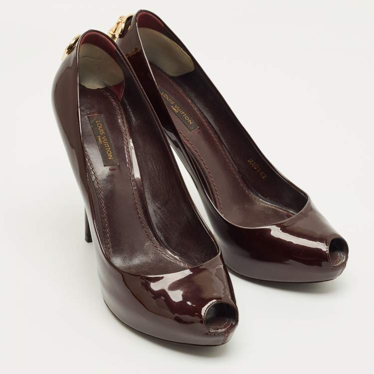 Pre Owned Louis Vuitton Burgundy Leather Oh Really! Peep Toe Pumps Size 37.5