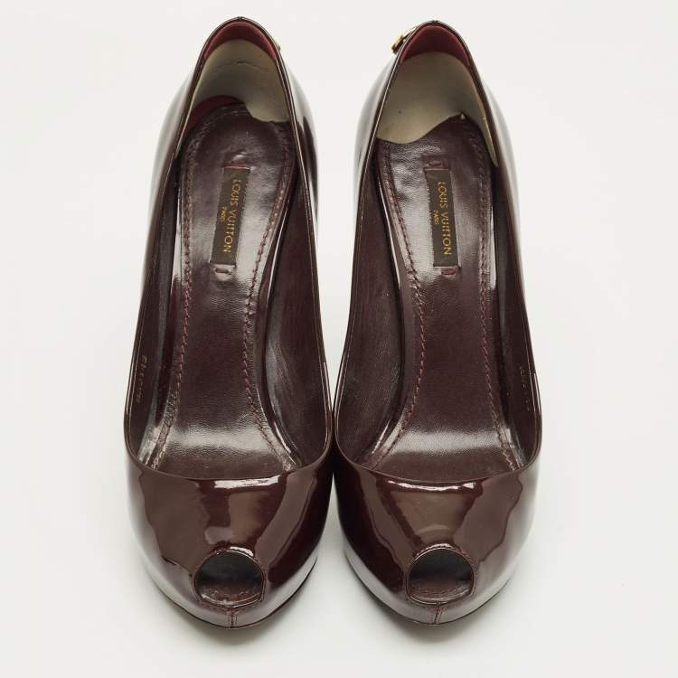 Pre Owned Louis Vuitton Burgundy Leather Oh Really! Peep Toe Pumps Size 37.5