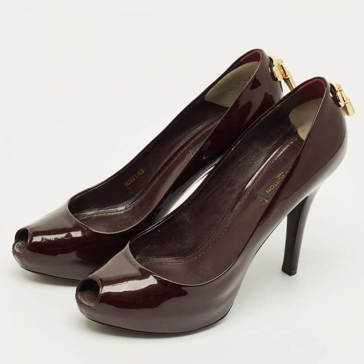 Pre Owned Louis Vuitton Burgundy Leather Oh Really! Peep Toe Pumps Size 37.5