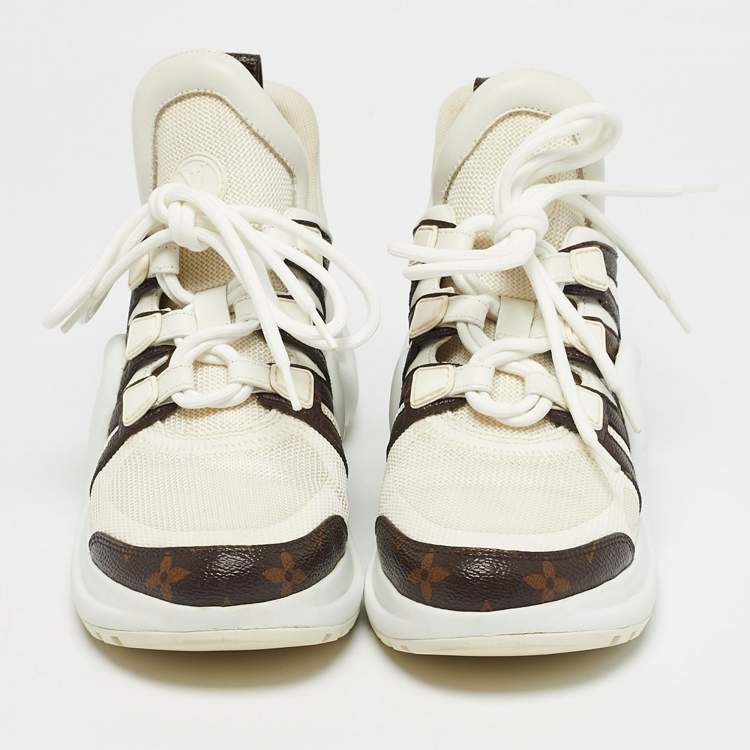 Pre Owned Louis Vuitton White Mesh and Monogram Canvas Archlight Sneakers Size 37