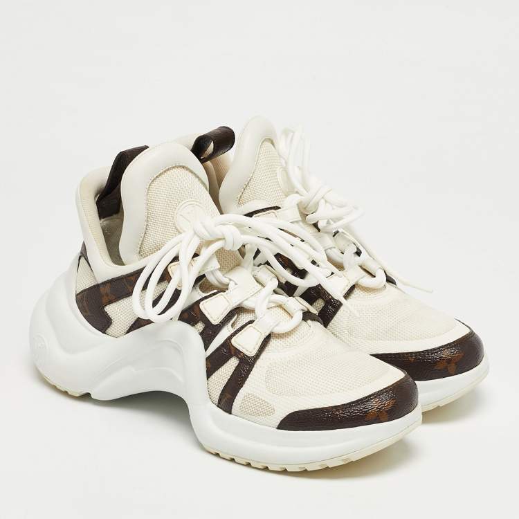 Pre Owned Louis Vuitton White Mesh and Monogram Canvas Archlight Sneakers Size 37