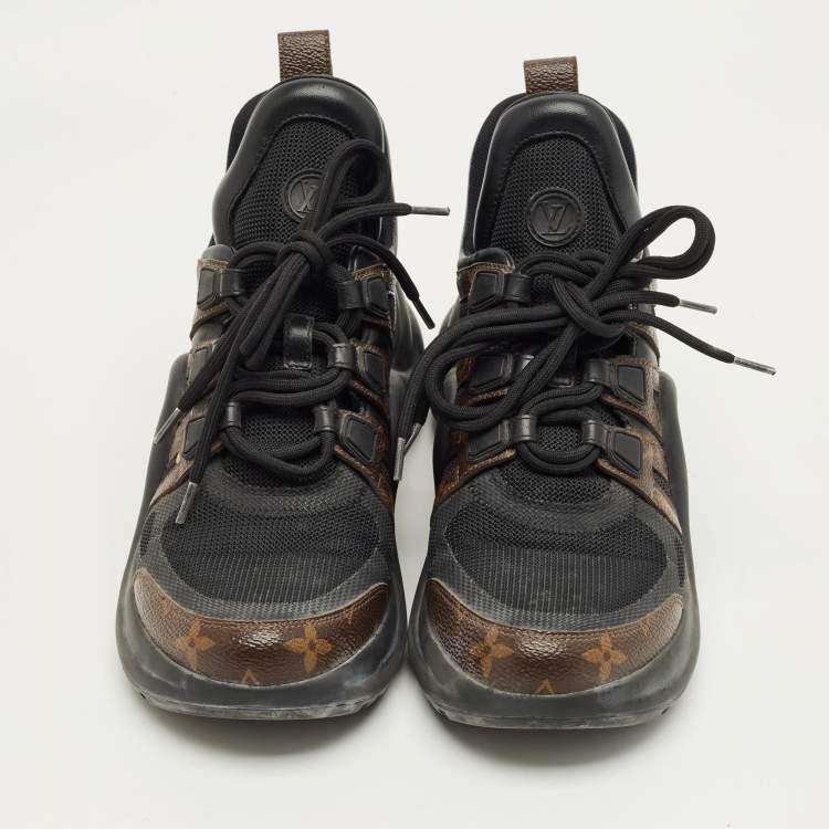 Pre Owned Louis Vuitton Black Mesh and Monogram Canvas Archlight Sneakers Size 39