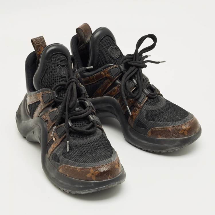 Pre Owned Louis Vuitton Black Mesh and Monogram Canvas Archlight Sneakers Size 39
