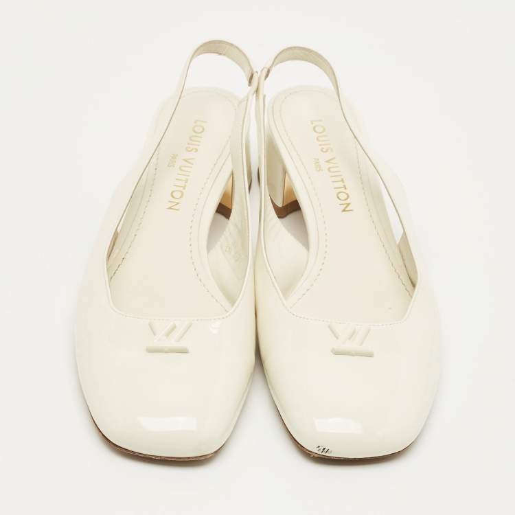 Pre Owned Louis Vuitton Cream Patent Leather Slingback Pumps Size 40