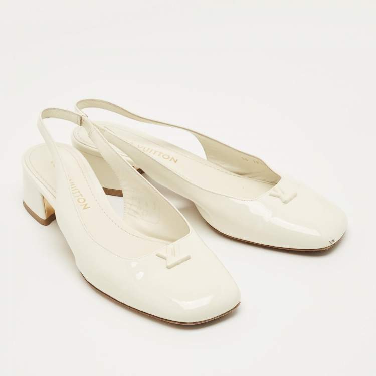 Pre Owned Louis Vuitton Cream Patent Leather Slingback Pumps Size 40