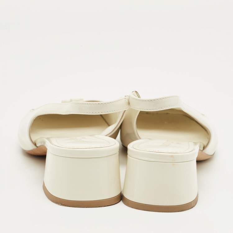 Pre Owned Louis Vuitton Cream Patent Leather Slingback Pumps Size 40