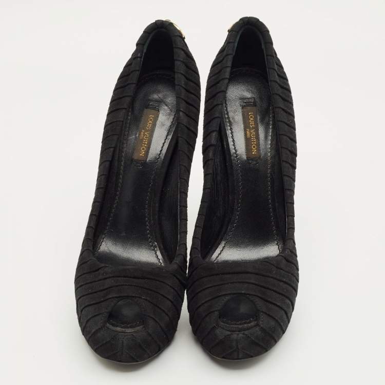 Pre Owned Louis Vuitton Black Suede Oh Really! Peep Toe Pumps Size 36.5