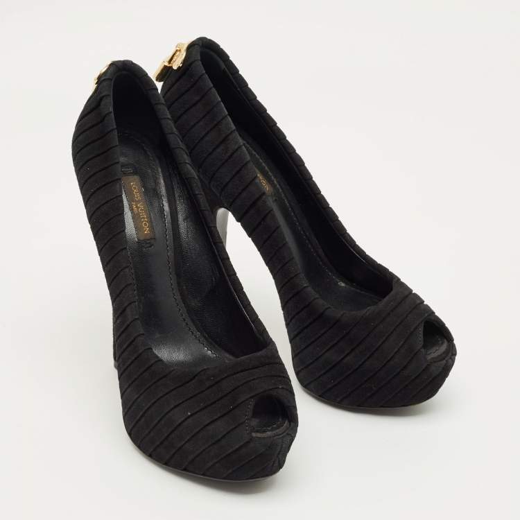 Pre Owned Louis Vuitton Black Suede Oh Really! Peep Toe Pumps Size 36.5