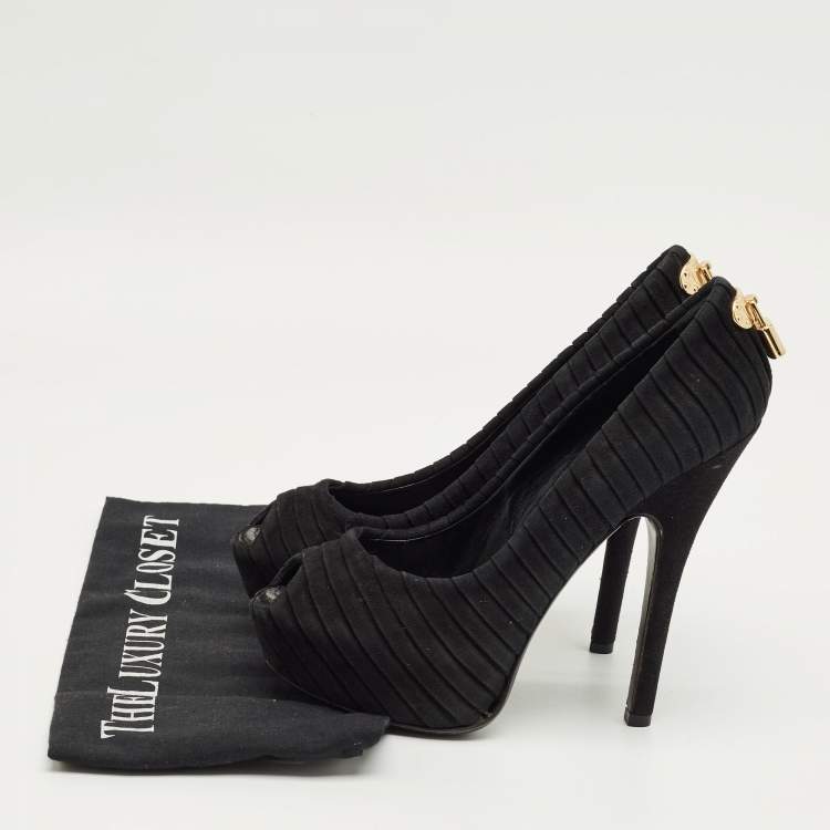 Pre Owned Louis Vuitton Black Suede Oh Really! Peep Toe Pumps Size 36.5