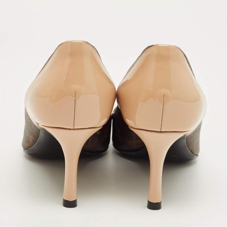 مملوكة مسبقًا Louis Vuitton Brown/Beige Monogram Coated Canvas and Patent Leather Chérie Pumps Size 37