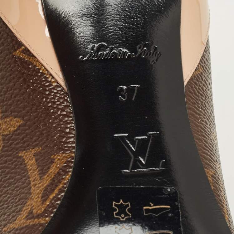 مملوكة مسبقًا Louis Vuitton Brown/Beige Monogram Coated Canvas and Patent Leather Chérie Pumps Size 37