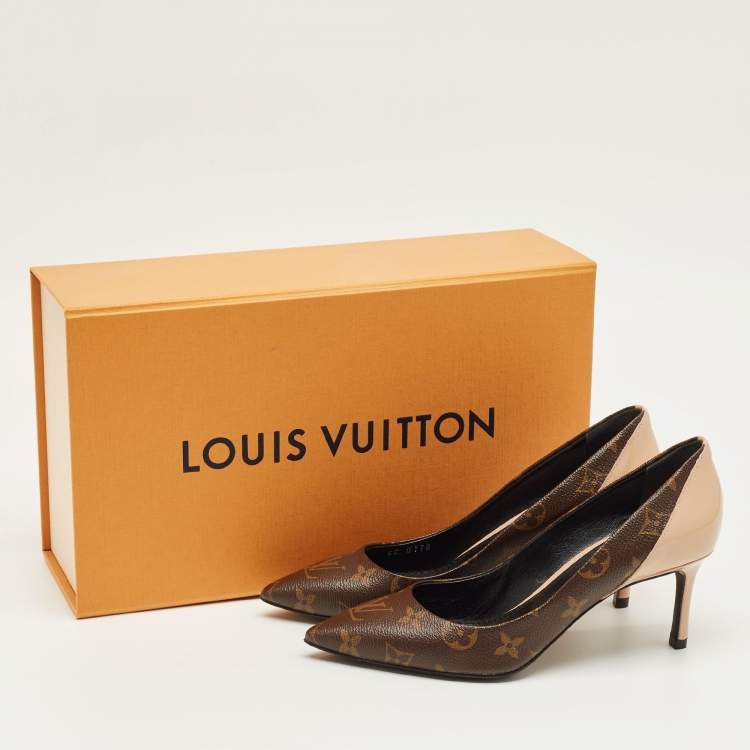 مملوكة مسبقًا Louis Vuitton Brown/Beige Monogram Coated Canvas and Patent Leather Chérie Pumps Size 37
