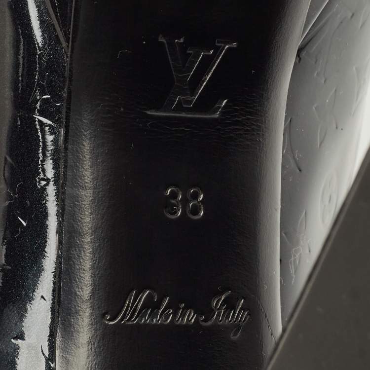 Pre Owned Louis Vuitton Black Monogram Patent Leather Bow Platform Pumps Size 38