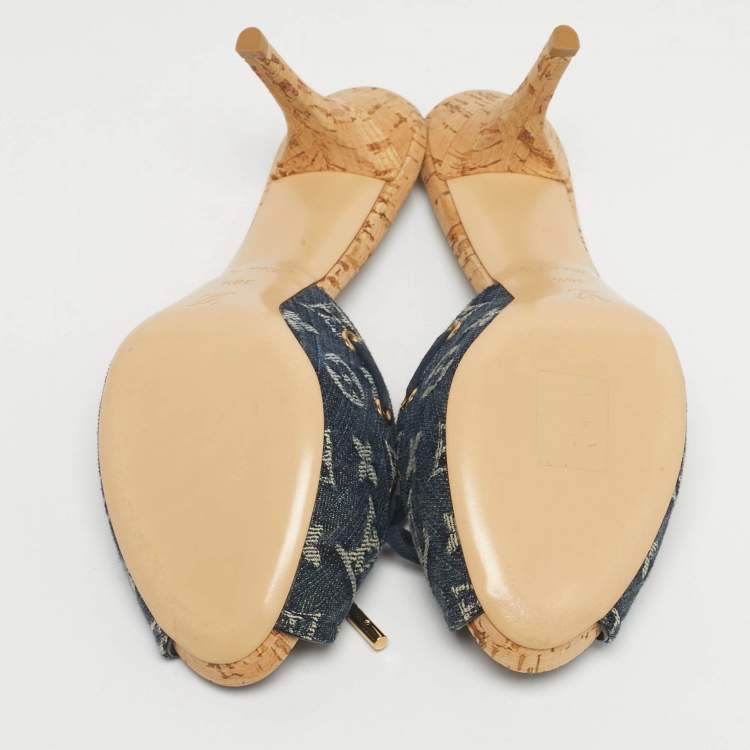 Pre Owned Louis Vuitton Blue Denim Malibu Slide Sandals Size 38.5