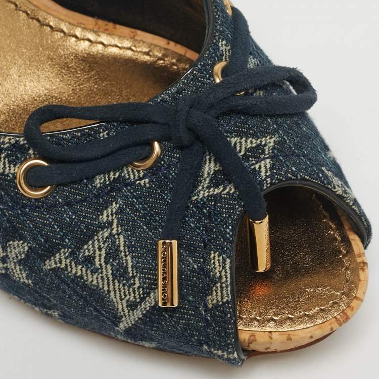 Pre Owned Louis Vuitton Blue Denim Malibu Slide Sandals Size 38.5