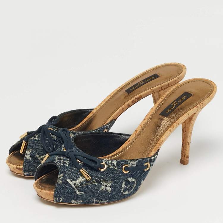 Pre Owned Louis Vuitton Blue Denim Malibu Slide Sandals Size 38.5