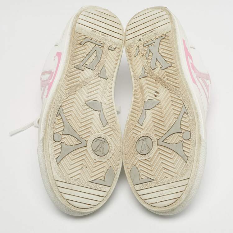 Pre Owned Louis Vuitton White/Pink Leather Charlie Low Top Sneakers Size 37
