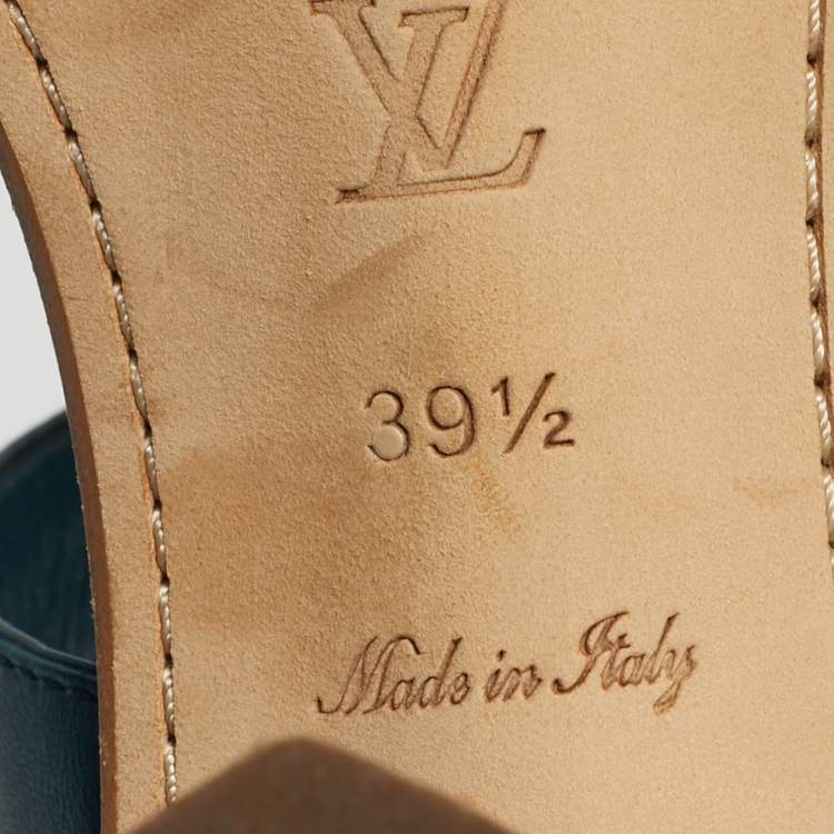 Pre Owned Louis Vuitton Green/Brown Leather Lounger Ankle Strap Open Toe Sandals Size 39.5