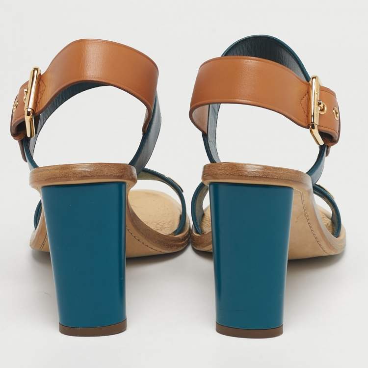 Pre Owned Louis Vuitton Green/Brown Leather Lounger Ankle Strap Open Toe Sandals Size 39.5