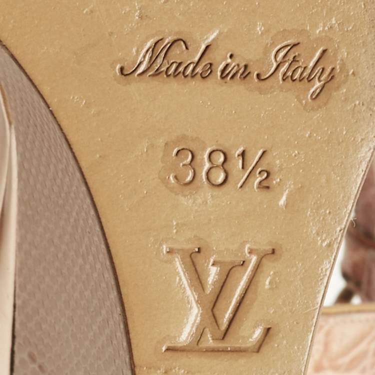 Pre Owned Louis Vuitton Pink Crocodile Leather and Lizard Leather Butterfly Wedge Sandals Size 38.5