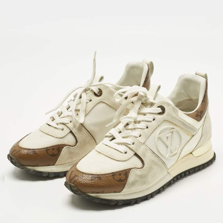 Pre Owned Louis Vuitton White Monogram Canvas and Mesh Run Away Lace Up Sneakers Size 36