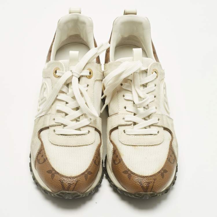 Pre Owned Louis Vuitton White Monogram Canvas and Mesh Run Away Lace Up Sneakers Size 36
