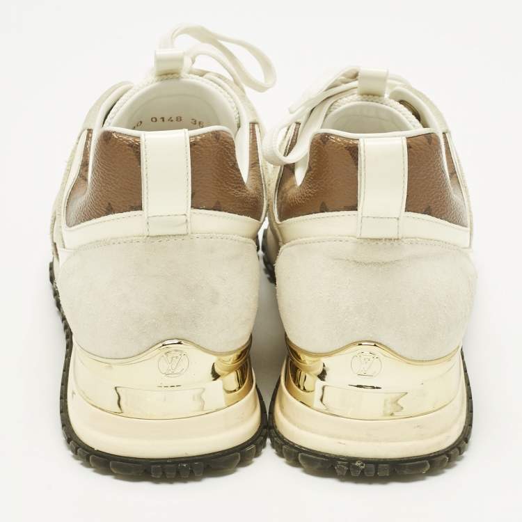 Pre Owned Louis Vuitton White Monogram Canvas and Mesh Run Away Lace Up Sneakers Size 36