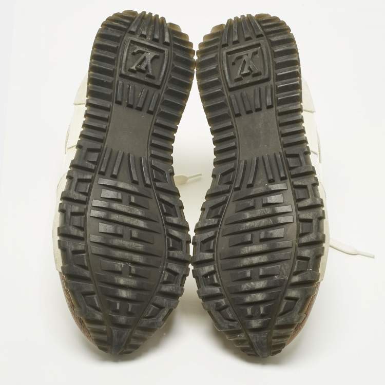 Pre Owned Louis Vuitton White Monogram Canvas and Mesh Run Away Lace Up Sneakers Size 36