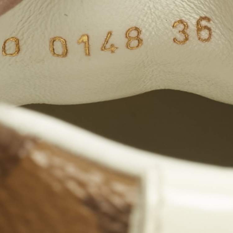 Pre Owned Louis Vuitton White Monogram Canvas and Mesh Run Away Lace Up Sneakers Size 36